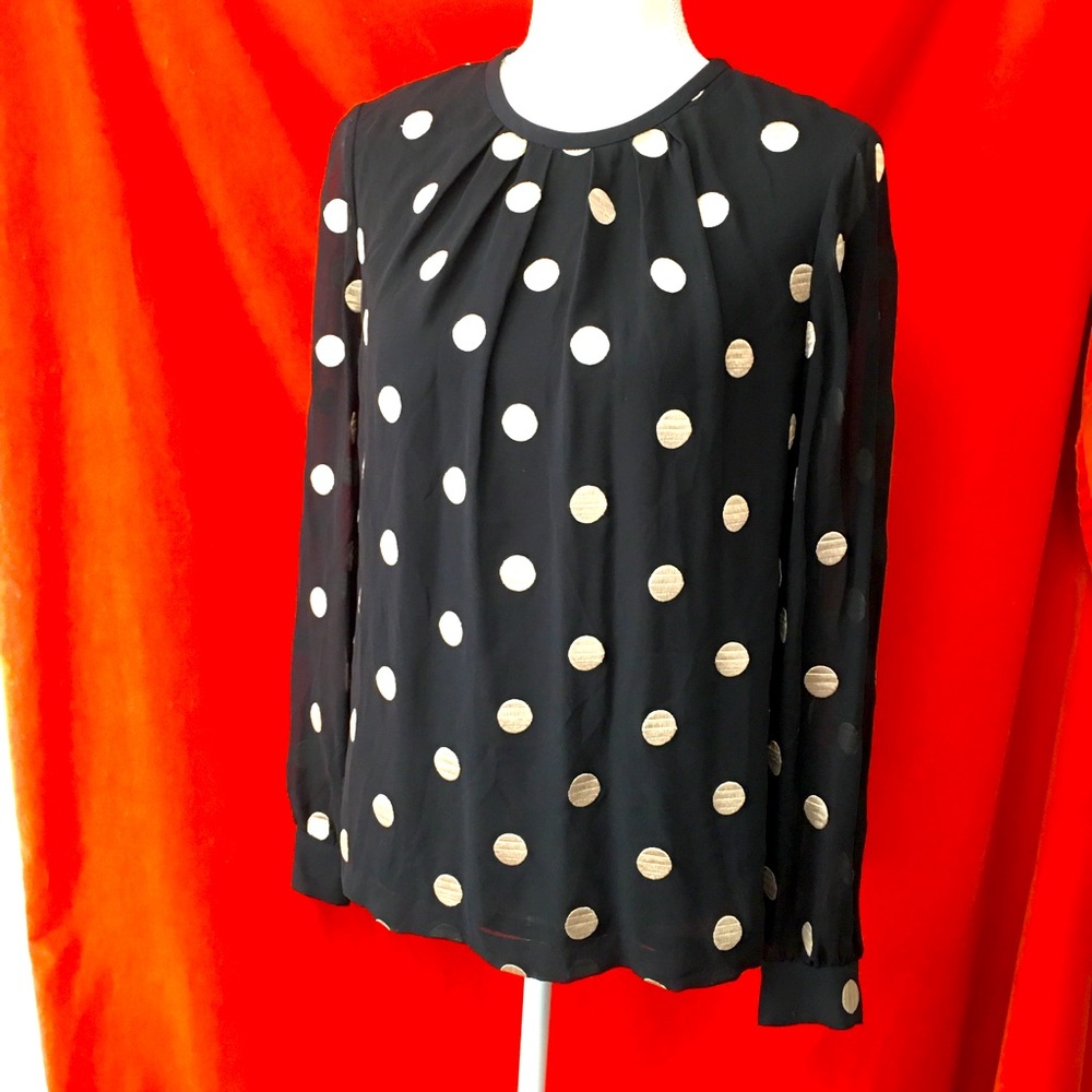 Kate Spade silk long sleeve blouse black and gold dots size 4